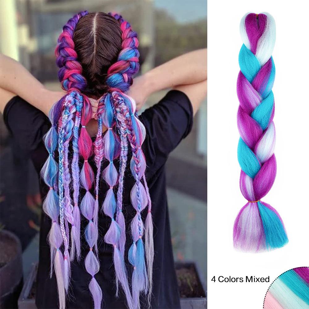 Jumbo Braiding Hair Rainbow Colors Extensions Fiber Mix Four Silky Colorful Twist Hair Extensions  Colored Synthetic Braids