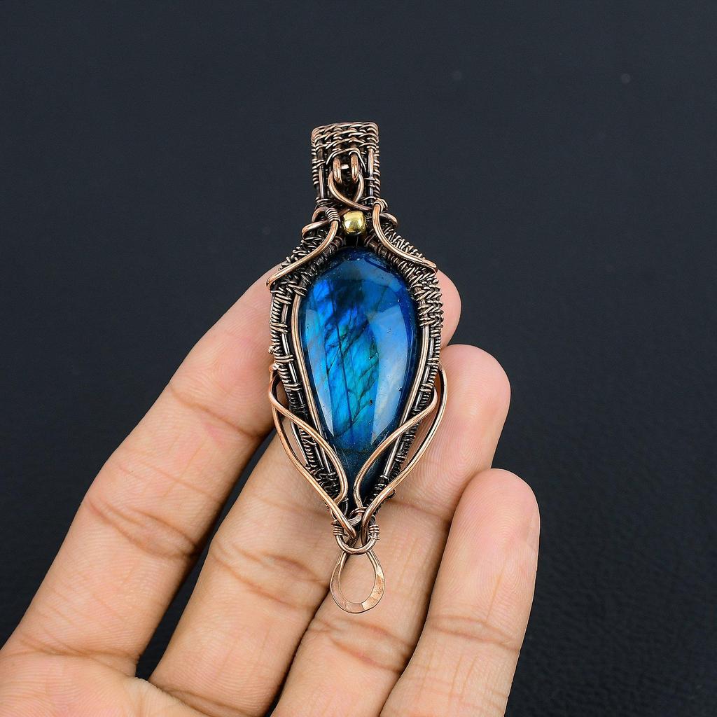 Neon Flash Labradorite 999 Copper Wire Wrapped  Pendant Handmade Gemstone Jewelry, Gifts For Wife Brand New Jewelry Pendant