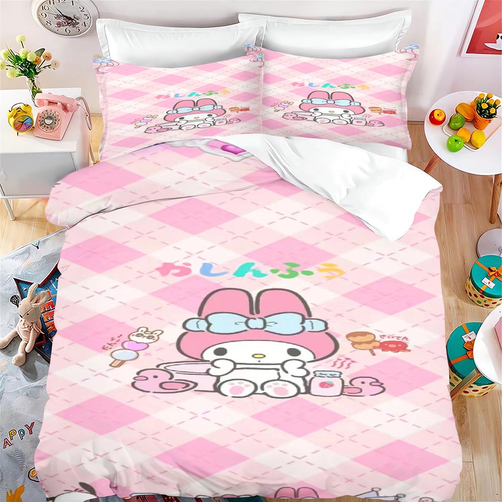 MINISO Cartoon Quilt Cover My Melody for Boys and Girls Sanrio Double Duvet 3Pcs Printing Home Bedding Custom Made Set King Size