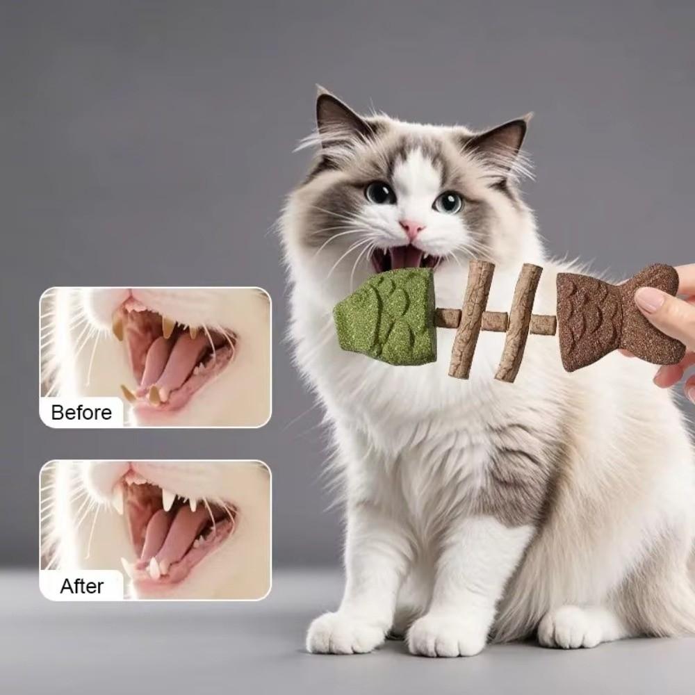 Multi-Flavor Cat Chewing Toy Teeth Cleaning Cat Entertainment Pet Dental Chew Toy Fishbone Shape Toy Teeth Cleaning Stick