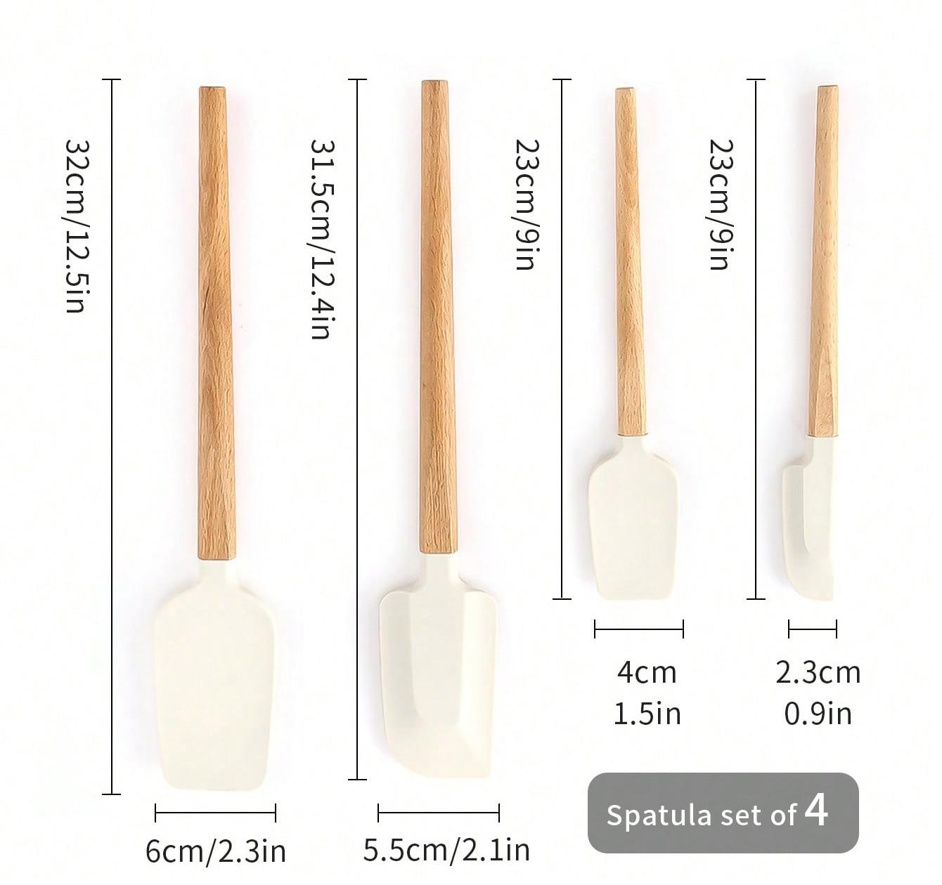 

Leeseph 4Pack Scraper Spatula Set Силиконовые скребки для выпечки, термостойкие кухонные принадлежности с деревянной ручкой