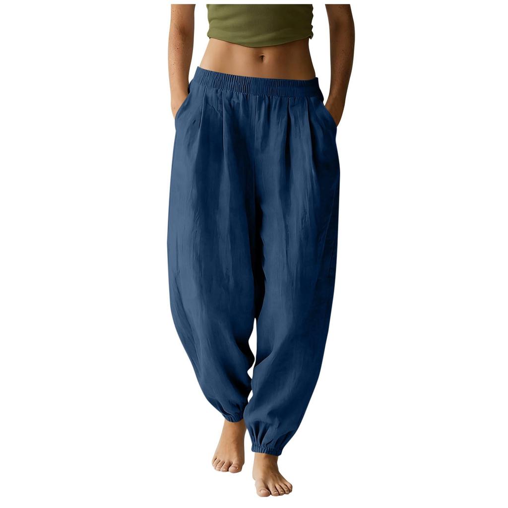 Pantaloni largi casual și la modă pentru femei, colorați, cu buzunare