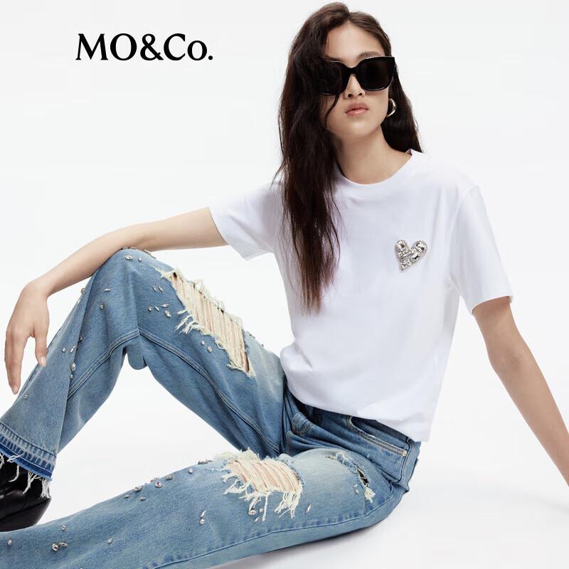 MO&Co. Anti-Mite Rhinestone Embroidered Short Sleeve T-Shirt