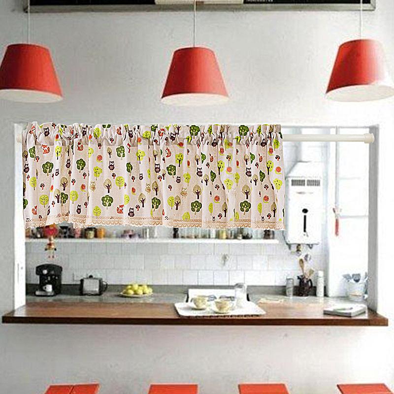 Linen Cotton Printing Dormitory Short Curtain Korean Style Finished Fabric Curtain Kitchen Curtain Light Bay Window