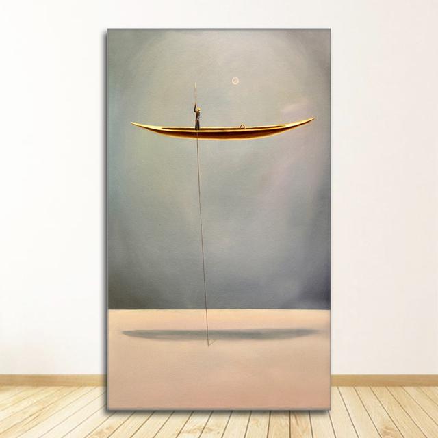 Impressão Arte de Parede Nórdica Imagem Decoração Sala de Estar Barco Dourado Abstrato Pintura em Tela Minimalista Paisagem Obra de Arte Pôster