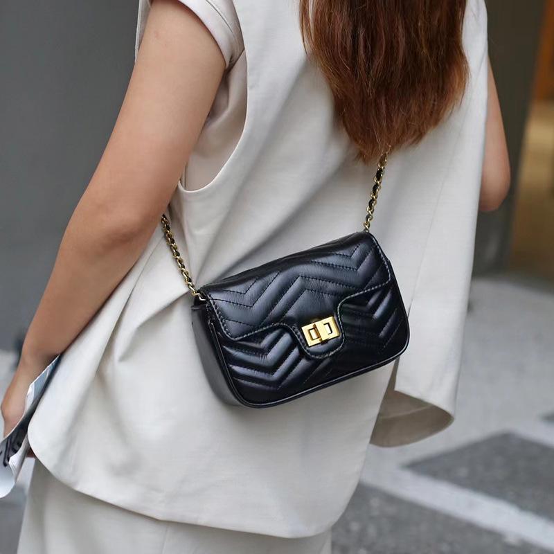 Genuine Leather Women's Bag 2025 New High-End Fashion Small Gold Ball Quilted Chain Top Layer Cowhide Single Shoulder Crossbody