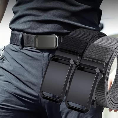 Automatic Buckle Belt, Canvas Workwear Casual Outdoor Training Pants Belt For Men