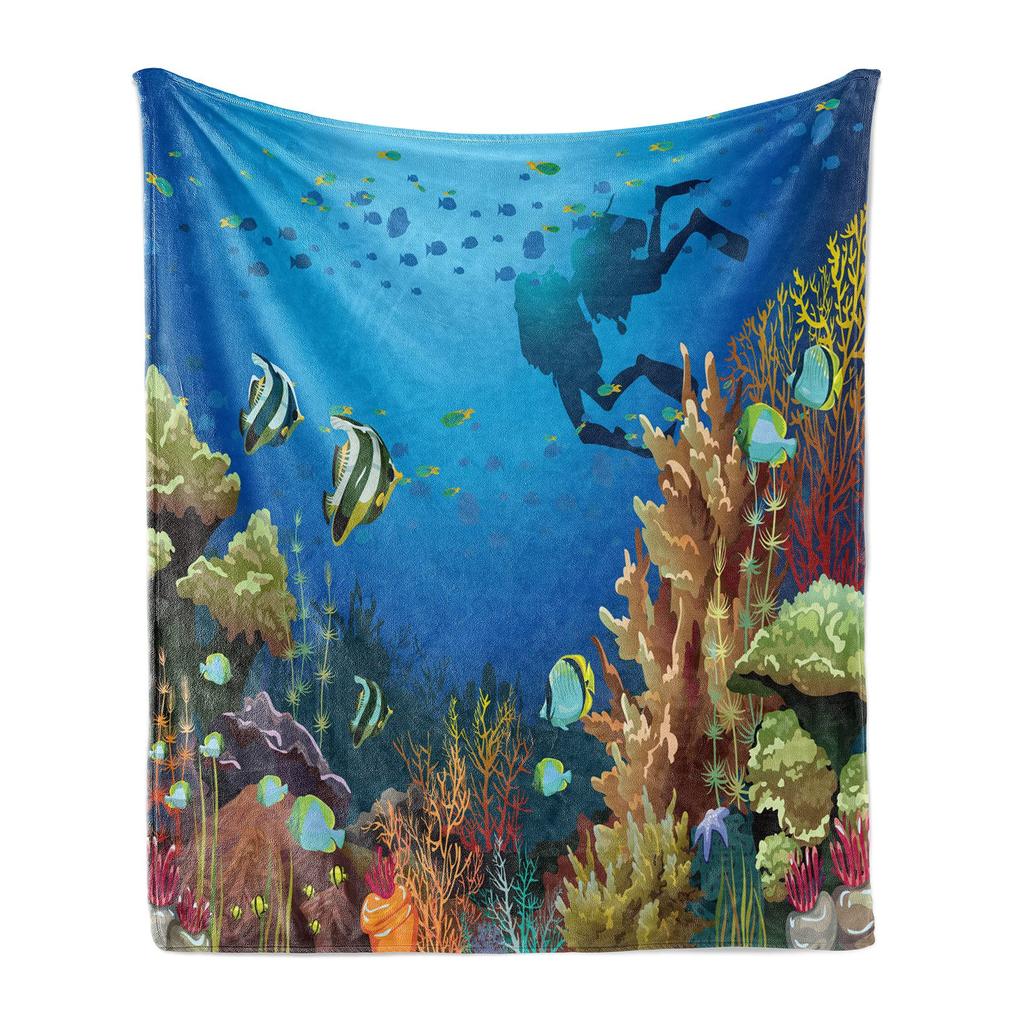 Cartoon tropische Fische digital bedruckt Polyester Schlafzimmer Samt Flanell Decke Vlies weiche Sofadecken für Betten