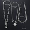 3Pcs/Set Vintage Coin Lock Pendant Necklace For Women Men Elegant Gold Silver Color Unisex Necklace Sets Fashion Hip Hop Jewelry