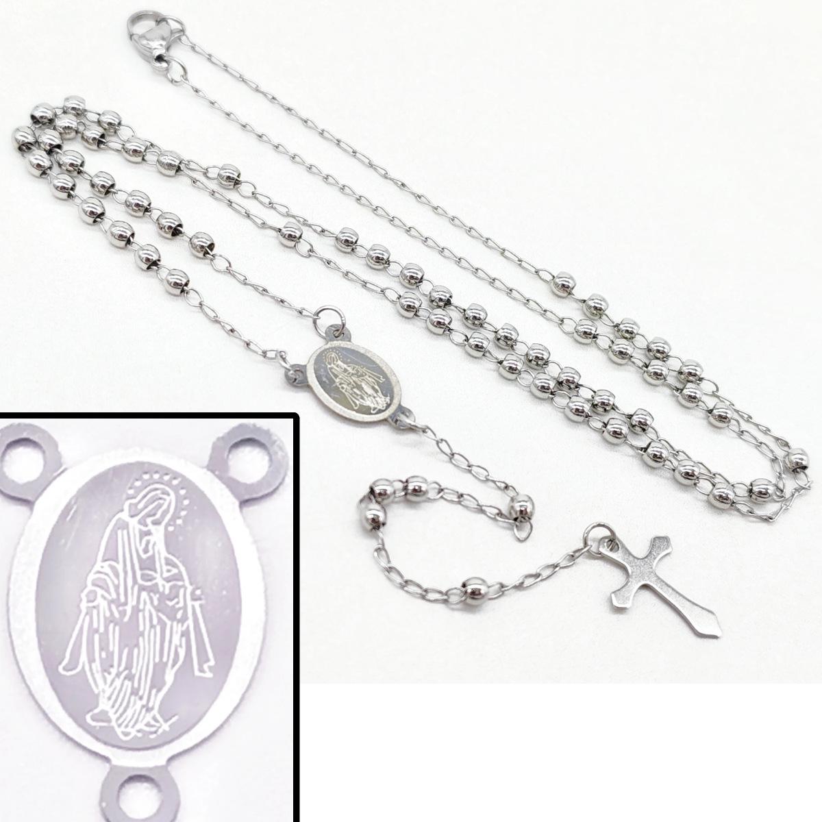 

3M Stainless Steel Cross & Bead Necklace - Elegant Fashion Accessory Stainless Steel