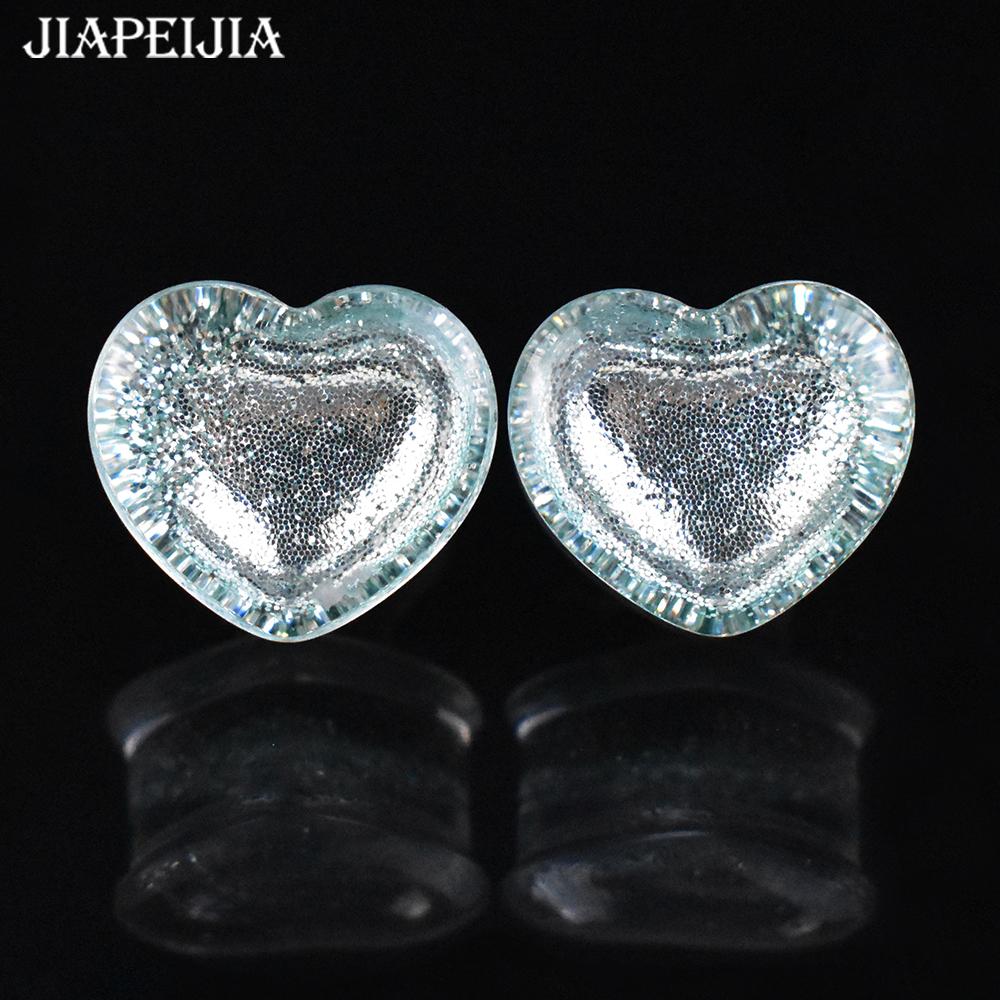 2pcs 6-50mm Twinkle Heart-shaped Ear Plug Tunnels Gauges Ear Stretcher Body Jewelry for Women Men