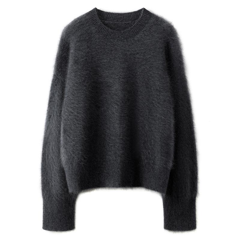 

Очень толстый пуловер из чистого кашемира, вязаный в рубчик - Мягкий свободный свитер с круглым вырезом One Size