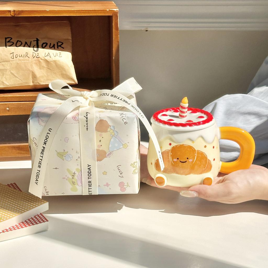Birthday gift Cute apple cup High value ceramic household water cup Girls birthday gift souvenir gift box