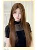 Wig for Women - Long Straight Linen Brown with Lace, Wen Qing Miki Style, Full Head Cover, Fluffy Natural Look