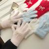 Winter Warm Outdoor Sports Cycling Plush Gloves Sweet Bow Pearl Five Finger Knitted Gloves