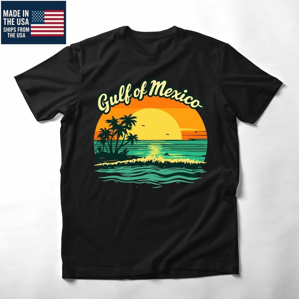Пляжные пальмы Мексиканского залива Летний отпуск Ретро Унисекс Футболка Унисекс Футболка XXXXL