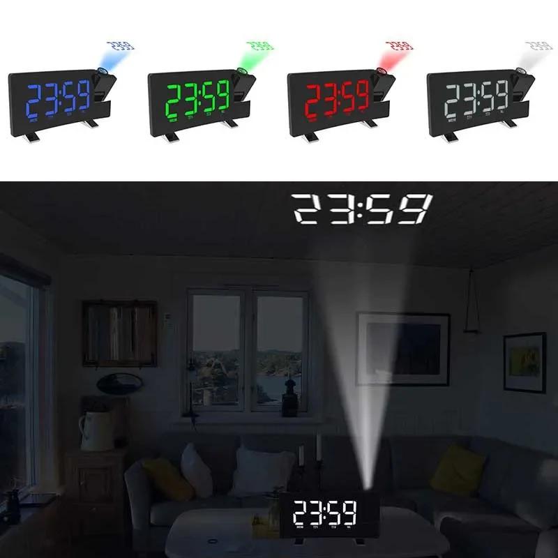 FM76-108 Band Radio Clock Digital 8 Inch LED Projector Projection Snooze Alarm Clock Radio Timer Backlight 3W Speakers Home