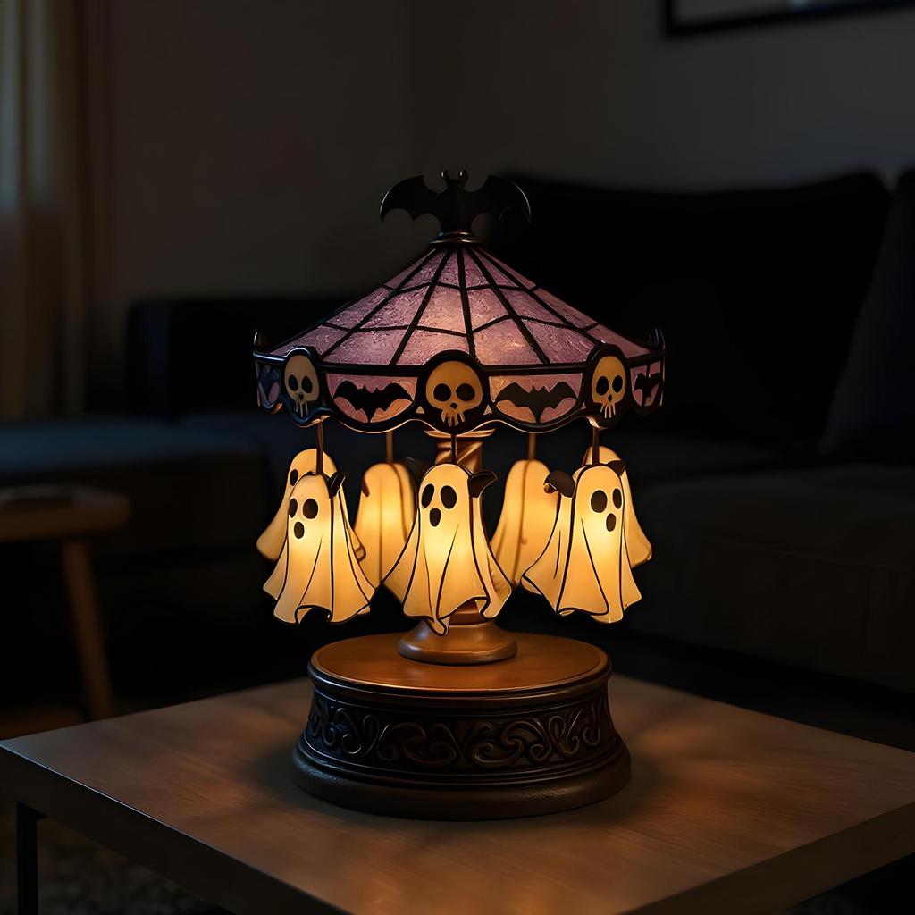 Light up Ghost Carousel Carousel Light Halloween Decorations Floating Ghost Indoor Table Decor Halloween Party Supplies for Kids
