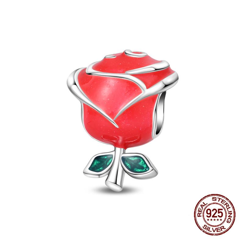 New Copper Charms Beads Pendant Pink Bouquet Love Wedding Proposal Charm For Women Bracelet Engagement Jewelry Gift