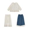 Youyou Girls' Floral Doll Shirt & Wide-Leg Denim Pants Set