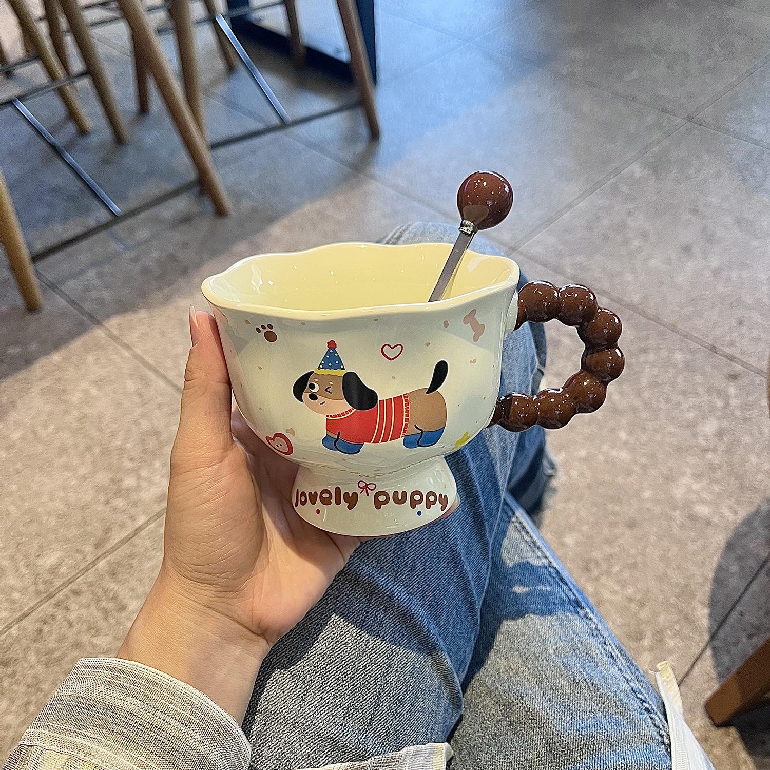 Baifenbai Home Furnishing Women's Dachshund Puppy Mug Cute Goblet Ceramic Water Cup Large Capacity Home Coffee Breakfast Cup Children