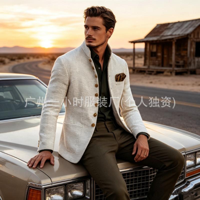 Chaqueta Blazer para Hombre S Casual Cuello Alto Manga Larga Corte Ajustado Bolsillo con Botón