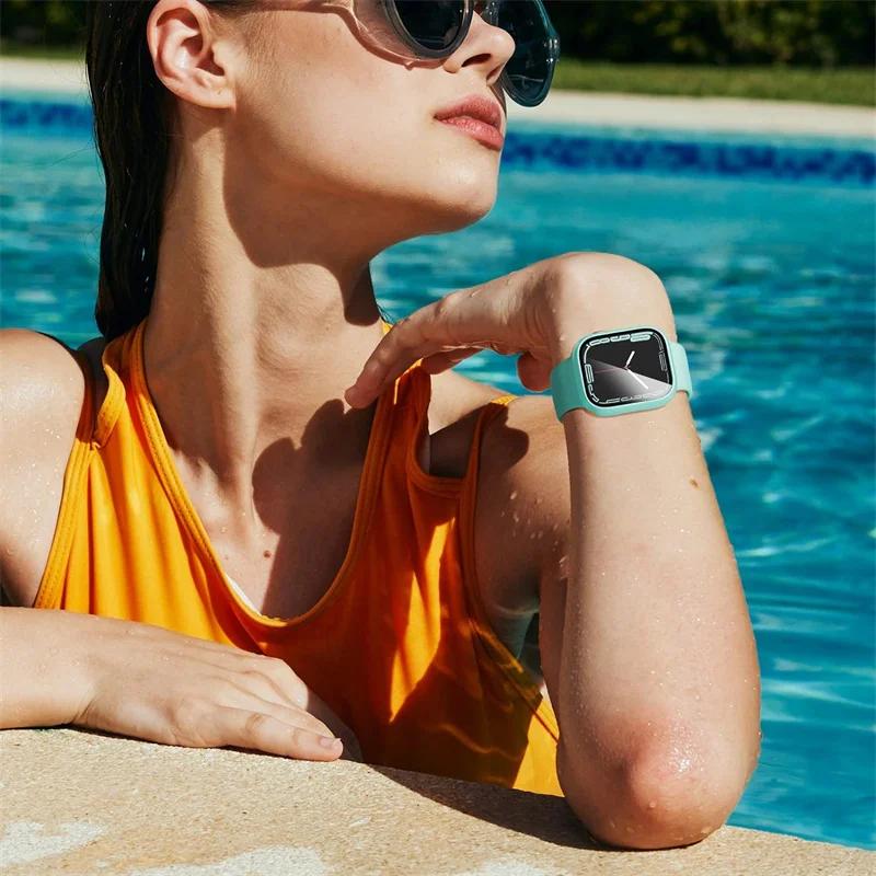 Tempered Glass+Case For Apple Watch Series 9 8 7 41mm 45mm 42mm PC Bumper Screen Protector Cover iWatch 6 5 4 Se 44mm 40mm Shell