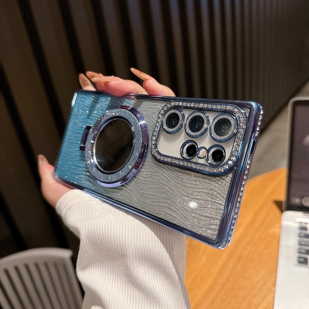 

Glitter Diamond Gradient Mirror Bracket Case for Samsung Galaxy S25 S23 Ultra S24 FE S22 Plus A54 A55 A15 A35 Water Ripple Cover for Samsung A05S 4G синій