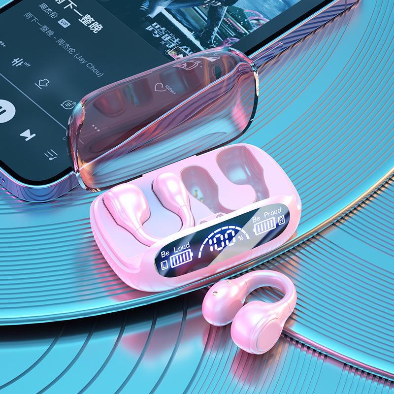 

Bluetooth-гарнитура с костной проводимостью, шумоподавлением, цифровым дисплеем, ушной клипсой, сверхдлительным временем ожидания, Bluetooth 5.3. U5 розовый