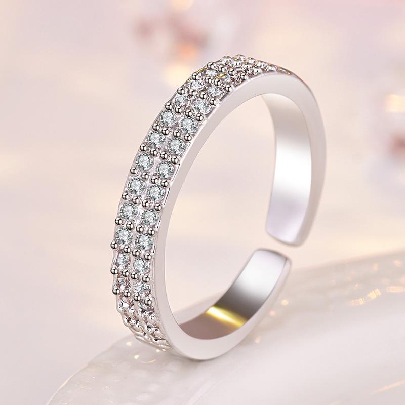 Korean Style Women's Double Row Rhinestone Open Ring