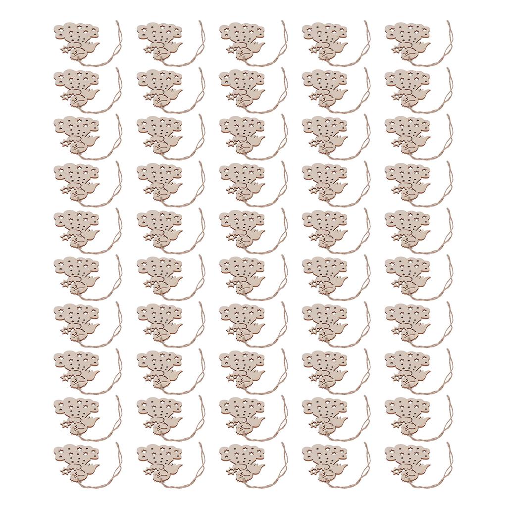 50 st Ängel Träskivor Obehandlade Trä-DIY-skivor Hängande Hantverk Träutskärningar Julprydnad med Hamparep