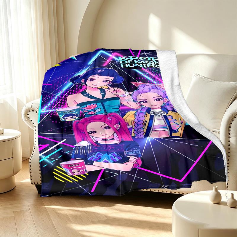 KPop Demon Hunters Pattern Blanket for Home Decoration, Bed, Sofa, Car Travel, Camping, Suitable for All Seasons, Birthday Christmas Gift