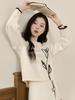 MARIA MARFA Elegant Knit Sweater and Floral Women's 2-Piece Set, Skirt, Spring/Summer Knitwear, Beige, 5S-M10-BEL