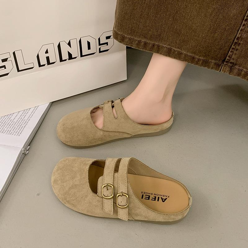Baotou Halbslipper Damen Sommer Retro Ein-Fuß-Muller Einzelschuh Faulpelz Boken Schuhe