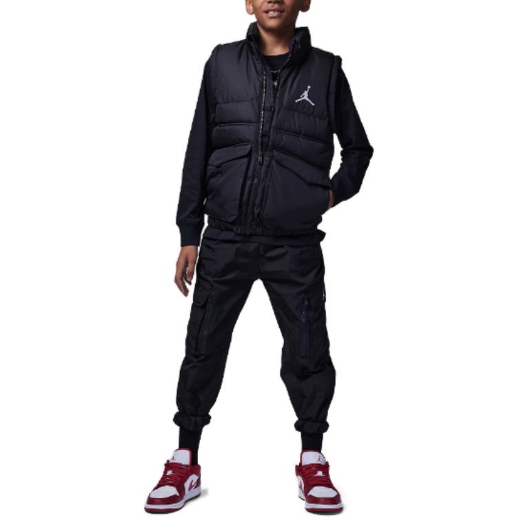 Nike Solid Color Stand Collar Zipper Sleeveless Vest Kids tops Black 95B662-023