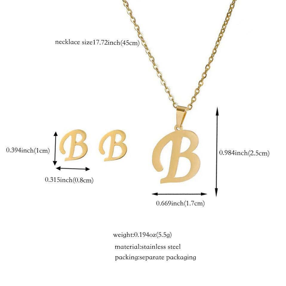 Titanium Steel Jewelry Set: Non-Fading English Letter Necklace & Earrings