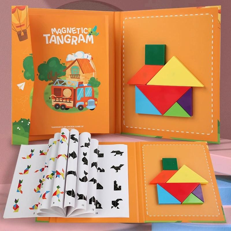 Magnetic Tangram Puzzle Intelligence 3D Geometric Shape Jigsaw Puzzle Board Game Montessori Educational Toys for Children Gift