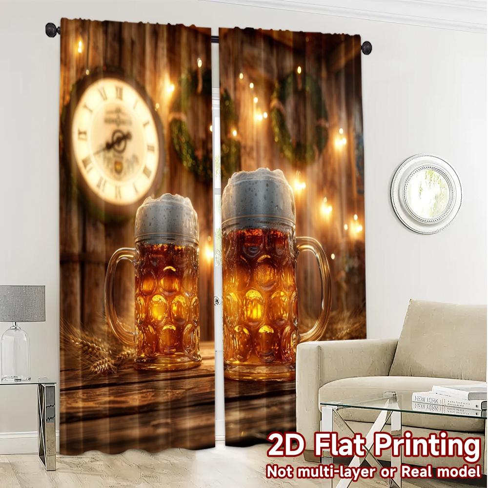 2pcs, 2D FLAT PRINTING Curtains (Without Rod) Golden Cheers(1) Popular Light Filtering Curtains Versatile Polyester Curtains