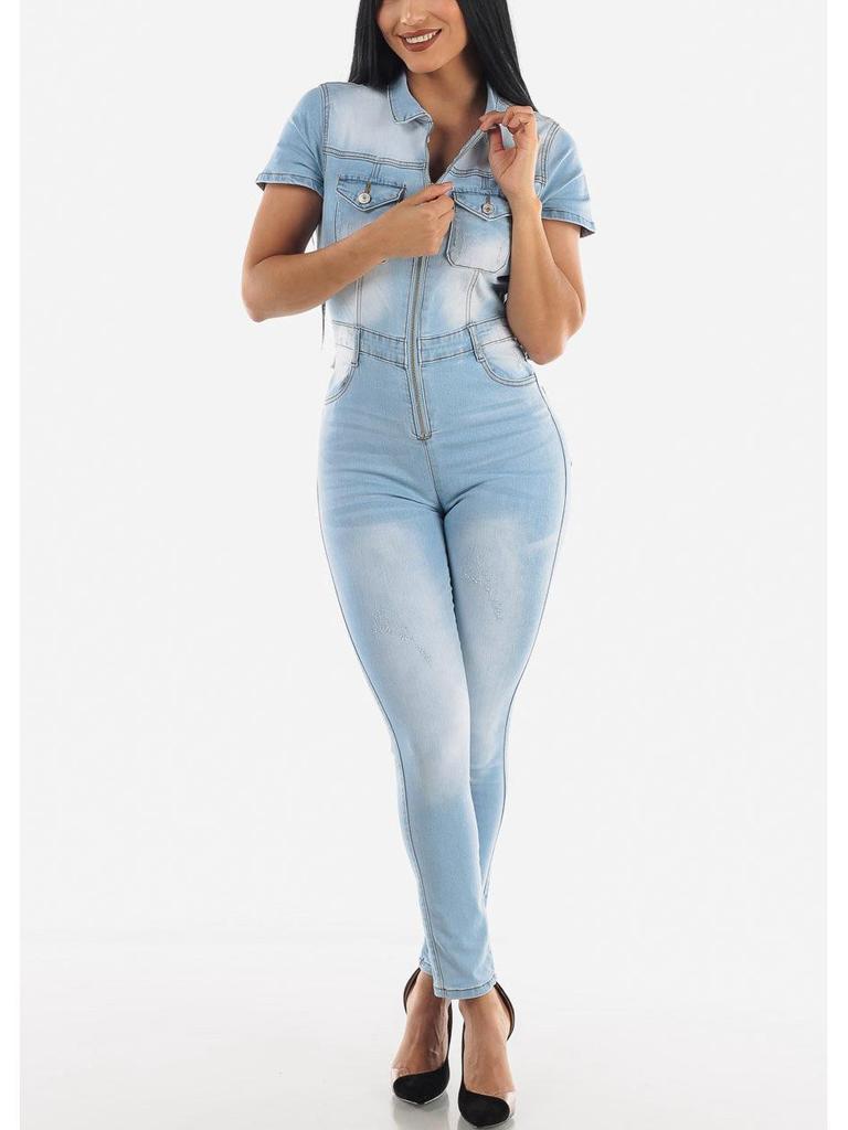 European American Slim-Fit Casual Waist-Cinching Jumpsuit Jeans Skinny Pants