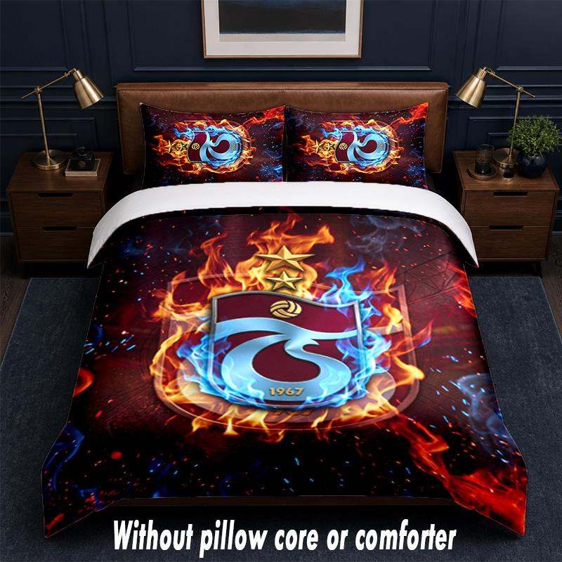 Trabzonspor FC Design Bett Bettwäsche Set 1 Bettbezug + 2 Kissenbezüge Weich Atmungsaktiv Haushalt Bettwäsche