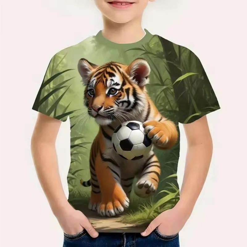 T-Shirts Boys Cute Cartoon Tiger 3D Print Short Sleeves Graphic T Shirts Fun Children's Clothing Sporting Style Boys Clothes