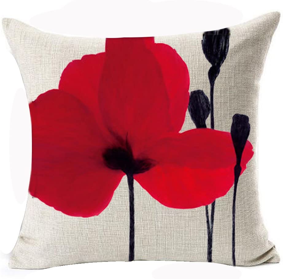 Charming Retro Watercolor Oil Painting Red Poppy Cotton Linen Throw Pillow Case Cushion Cover New Home Office Indoor Decorative