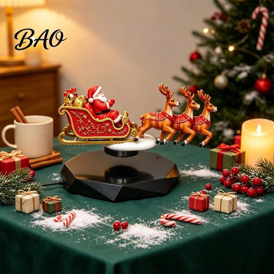 Suspended Sleigh for Office Floating Santa Sleigh, Flying Magnetic Levitation Christmas Display, Unique Gift Family Claus Tabletop Decor Home, Office,