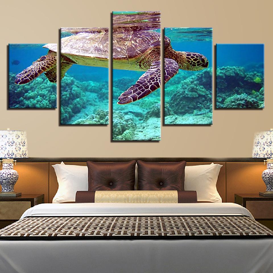5 Pieces Sea Turtle Wall Art Paintings Modular Canvas HD Prints Underwater Landscape Pictures Posters Home Decor No Framed