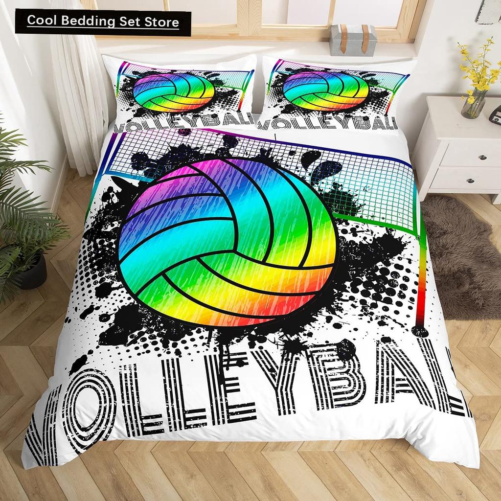 Set Lenjerie de Pat Volei Sporturi King Queen Husă de Plapumă Tematică Minge Foc și Apă Husă de Plapumă Poliester Husă de Pilotă