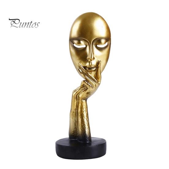 Stable Base Decoration Abstract Contemplative Face Resin Sculpture, Minimalist Hand-on-Chin Bust Statue for Desk Living Brushed Black Ornament
