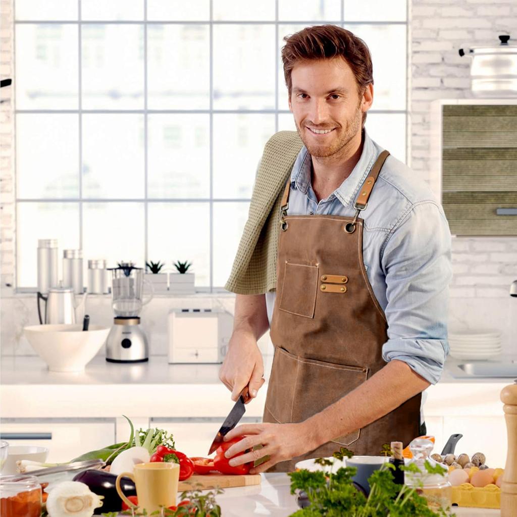 Work Aprons for Men Women Wear-resistant Cross Back Apron with Pockets for Art Craft Gardening Florist Coffee House