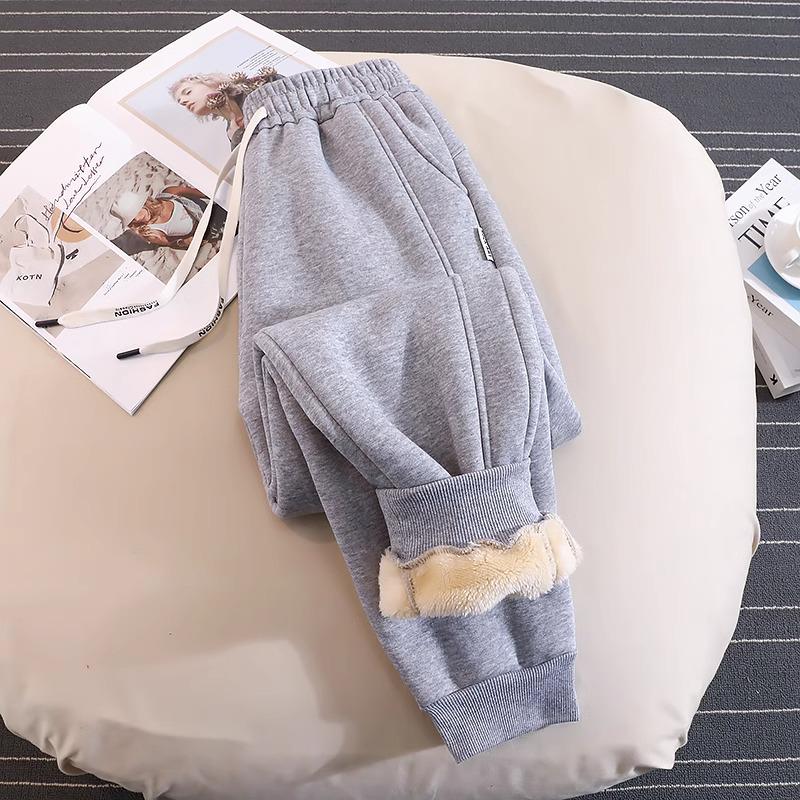 

Женские спортивные штаны на флисовой подкладке из овечьей шерсти - Толстые, теплые, с манжетами джоггеры для осени/зимы 2024 L