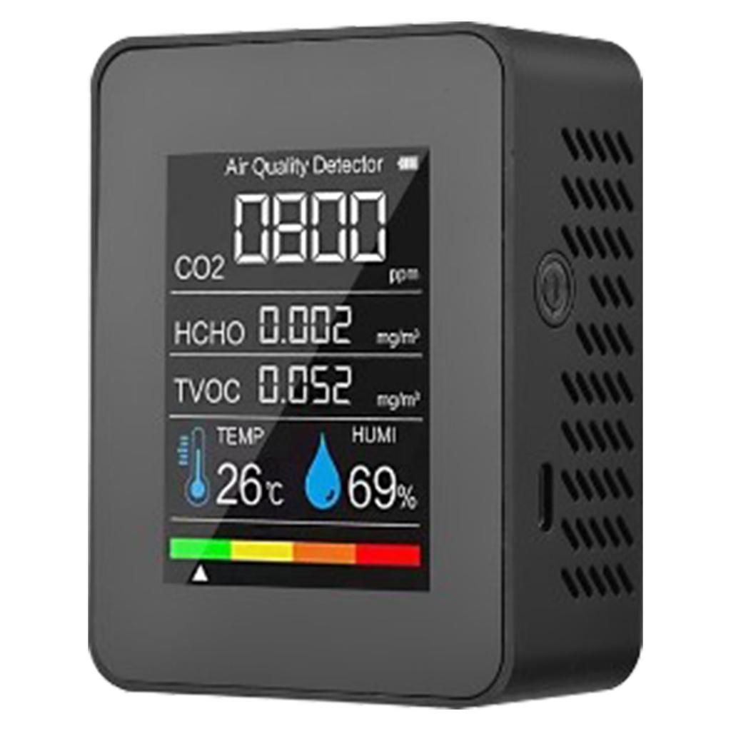 Formaldehyde Detector TVOC Sensor CO2 PM2.5 Temperature Humidity Air Quality Tester 5 In 1 Black