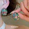 Medieval Vintage Diamond Diamond Flower Stud Earrings Retro Court Temperament Earrings Light Luxury High-end Earrings